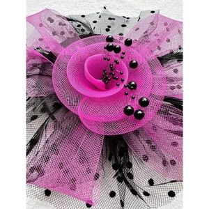 Pink/Black Feather Mesh Fascinator Hat Clip/Band Wedding Tea Cocktail Party